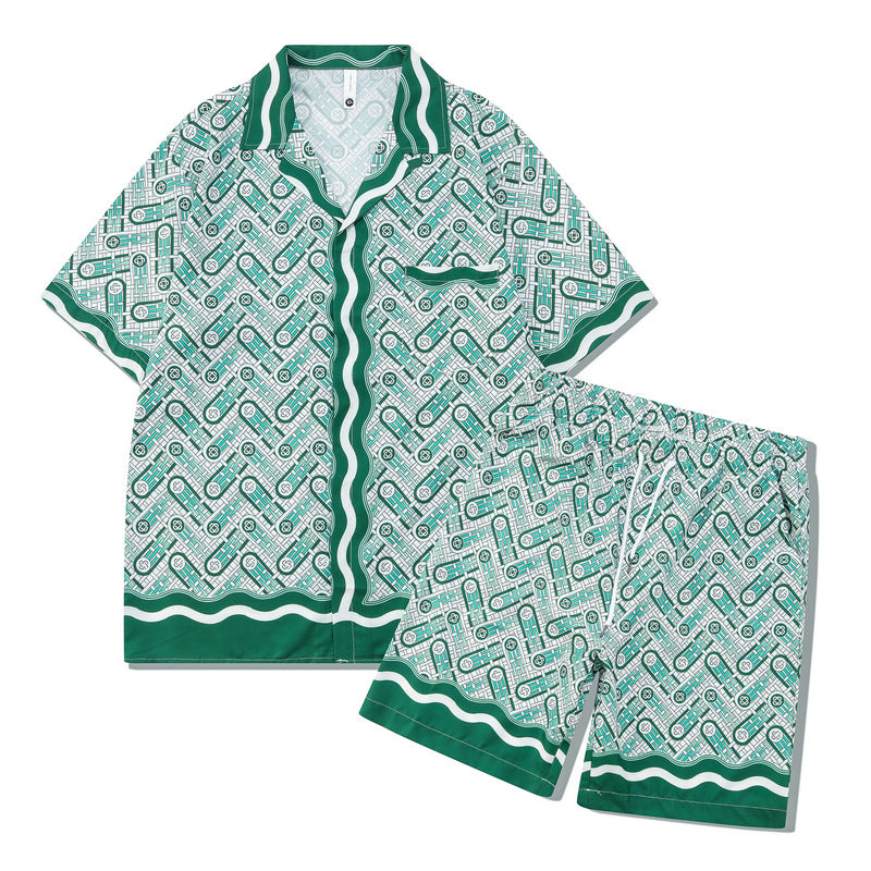 Abstract Print Shirt & Shorts Set | Retro Digital Print Casualwear