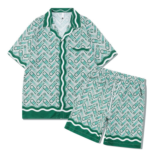 Abstract Print Shirt & Shorts Set | Retro Digital Print Casualwear