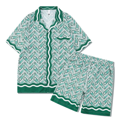Abstract Print Shirt & Shorts Set | Retro Digital Print Casualwear