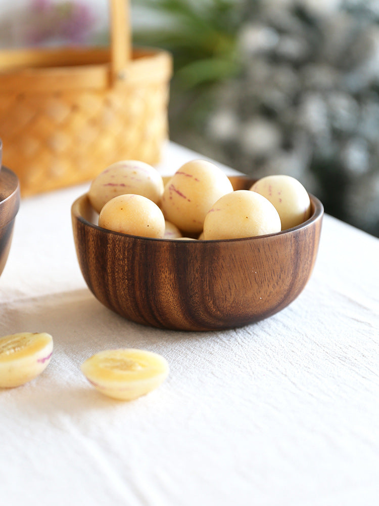 Handmade Wooden Bowl — Japanese Style Overglaze Wood Bowl for Salad, Fruit & Serving