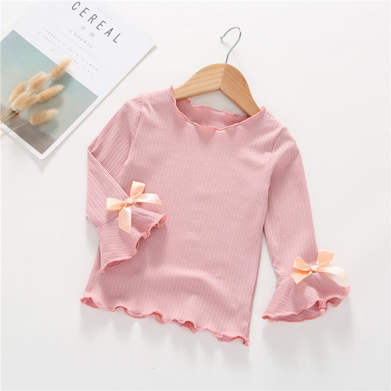 Girls Long Sleeve Lace Bow T-Shirt – Elegant Kids Top