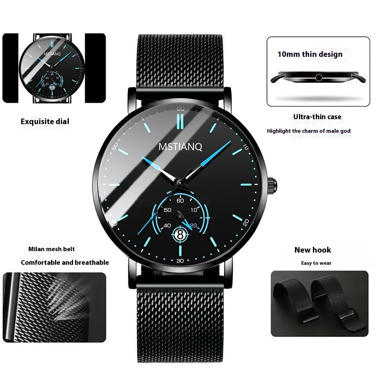 Men’s Casual Alloy Watch – 10mm, 4 Dial Colours, 3 Strap Styles