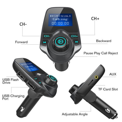 Bluetooth Car FM Transmitter | AUX Audio | 1.3" Display | Hands-Free Calling