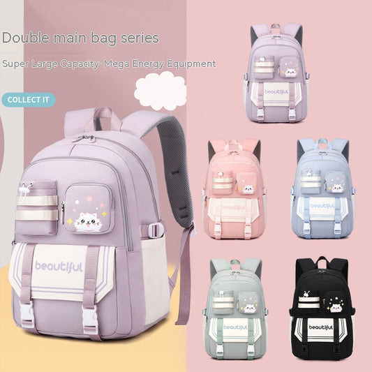 Girls' Large Capacity Animal Print School Backpack – Ultra-Light Nylon