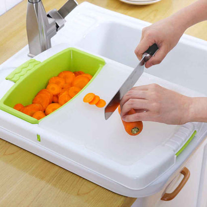 3-in-1 Sink Cutting Board with Drain Basket – Multi-Function PP Kitchen Board