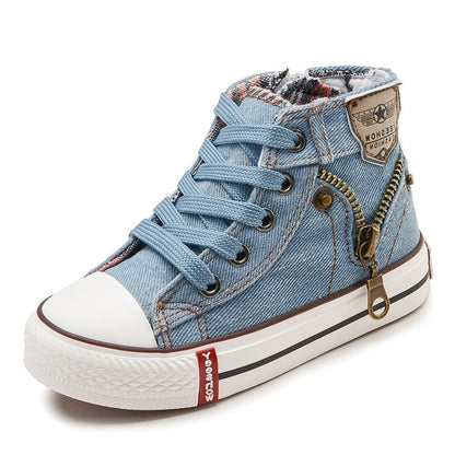 Kids' Breathable Denim Canvas Trainers – Casual Sport Shoes