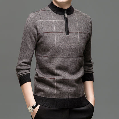 Men's Plaid Half-Zip Knit Sweater | Thick Stretch Fit | JParker