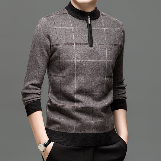 Men's Plaid Half-Zip Knit Sweater | Thick Stretch Fit | JParker