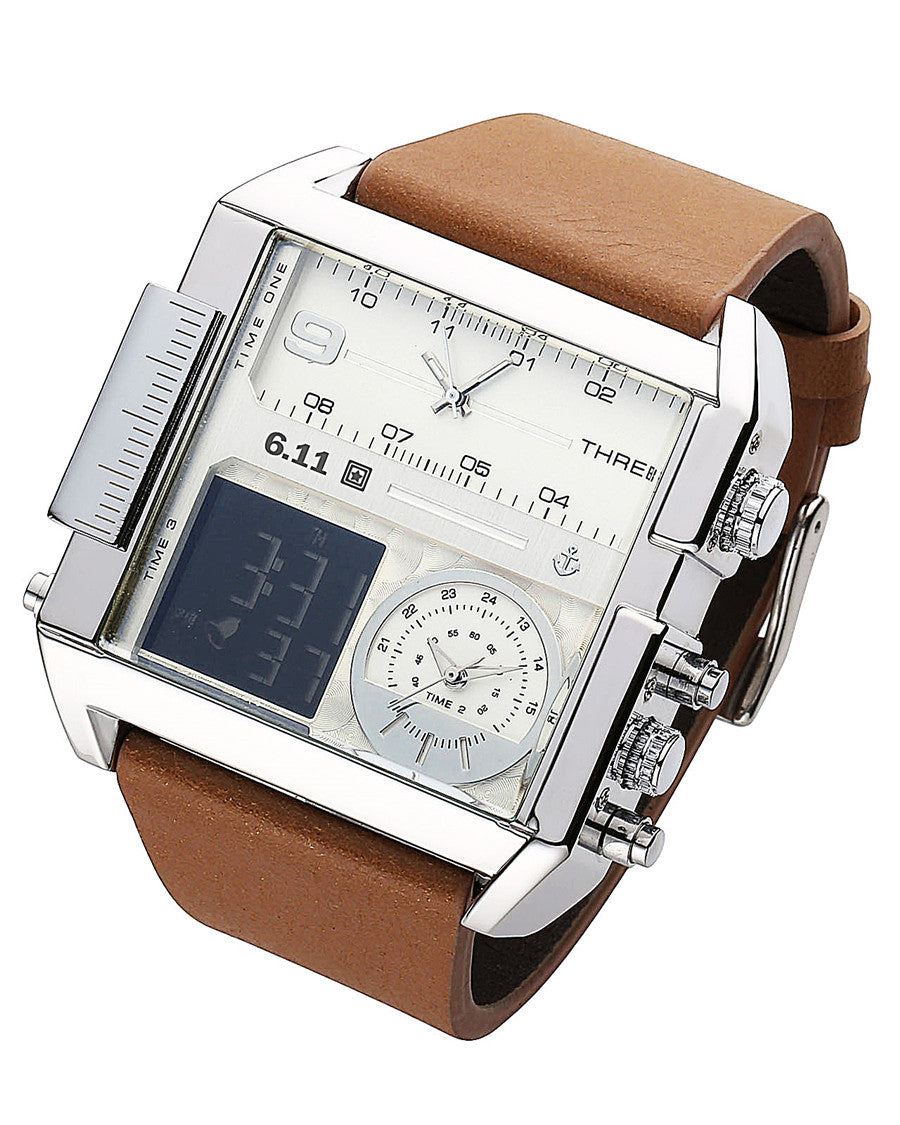 Men's Dual Display Sport Watch – 3 Time Zones, Alarm, 30M Water Resistant