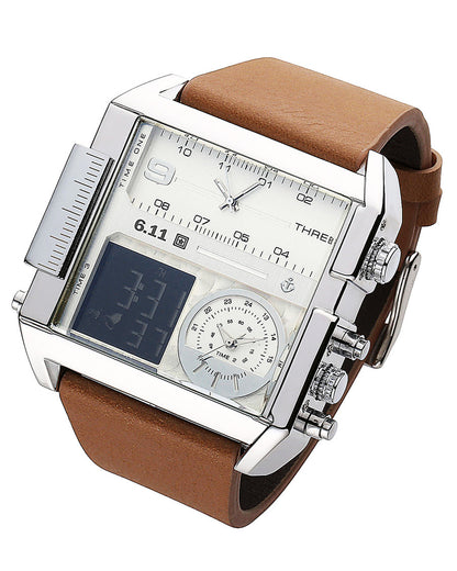 Men's Dual Display Sport Watch – 3 Time Zones, Alarm, 30M Water Resistant