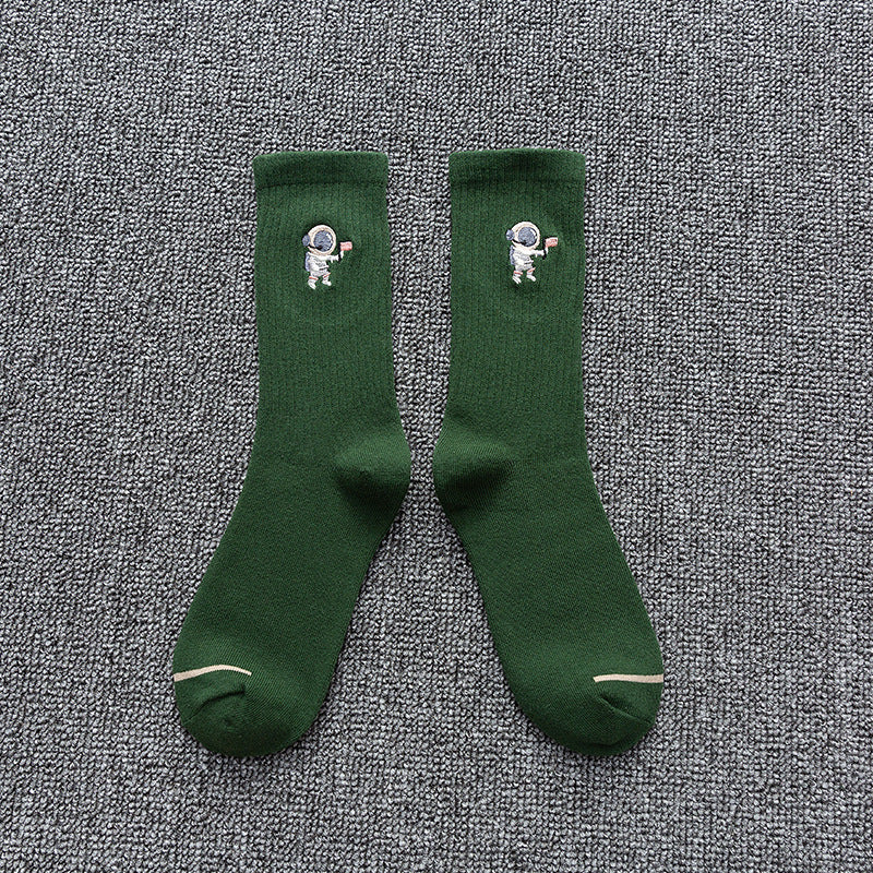 Unisex Astronaut Embroidered Cotton Socks – Japanese Style 8 Colours