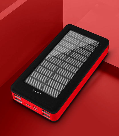 30,000mAh Solar Power Bank – High Capacity Outdoor Camping Portable Charger Red & Black