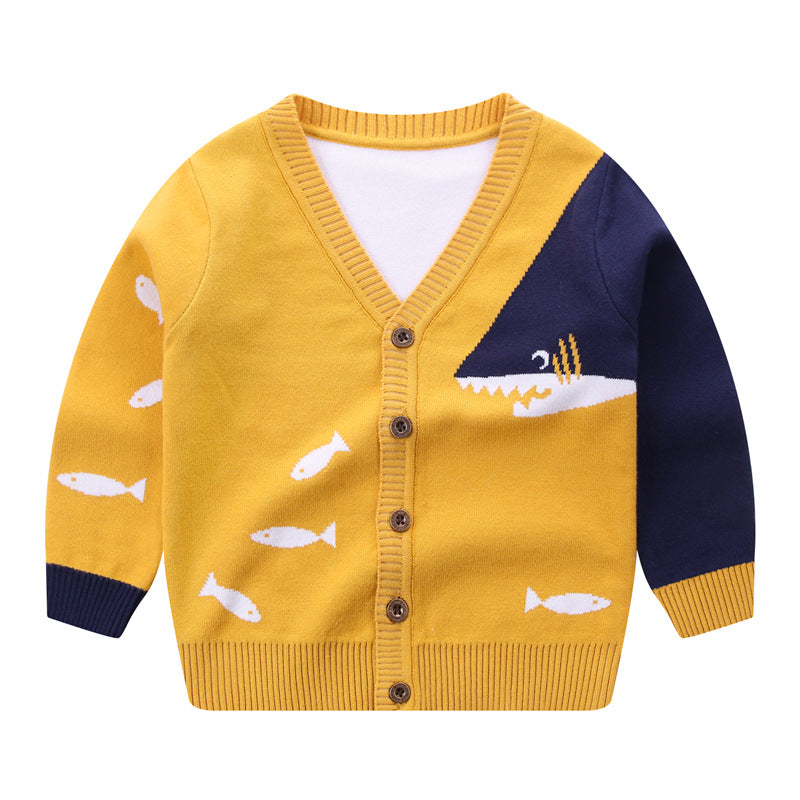 Boys V-Neck Button-Up Fine Knit Cardigan