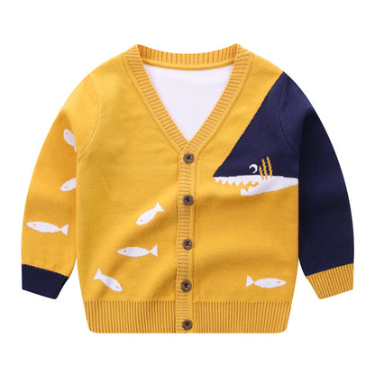 Boys V-Neck Button-Up Fine Knit Cardigan