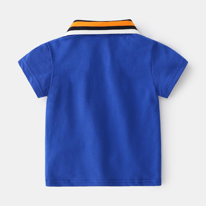 Boys' Cartoon Print Cotton Polo Shirt | Moisture-Wicking