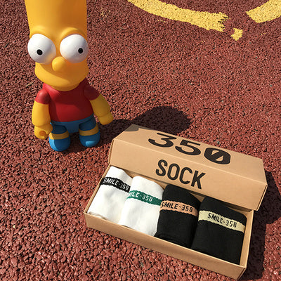 Cotton Letter-Print Boat Socks – 4 Pairs Gift Box