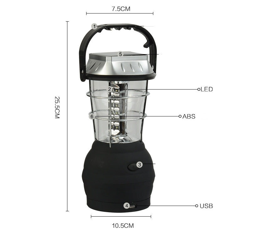 3-in-1 Solar USB & Hand-Crank Camping Lantern – 1,200mAh Rechargeable Emergency Light 8-Hour Runtime