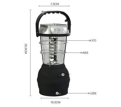3-in-1 Solar USB & Hand-Crank Camping Lantern – 1,200mAh Rechargeable Emergency Light 8-Hour Runtime