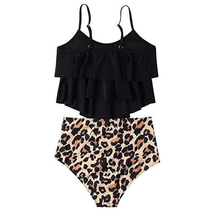 Women's Ruffled Bikini Set – Polyester, Rose Red, Green & Black