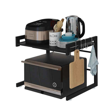 Retractable Metal Microwave Rack – 2-Layer Desktop Kitchen Shelf