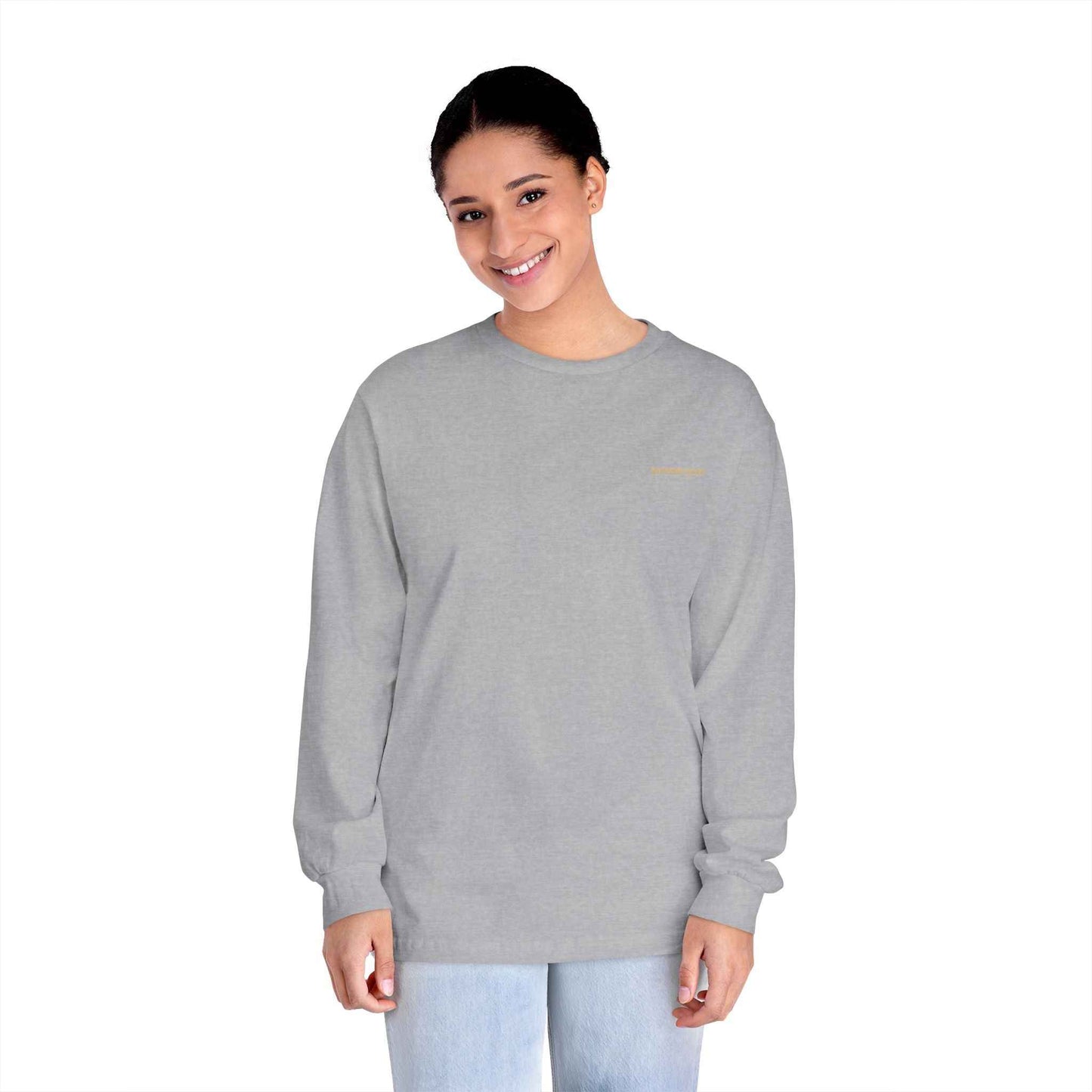 'Good Vibes Only' Long Sleeve Tee – Minimalist White & Gold Unisex Top
