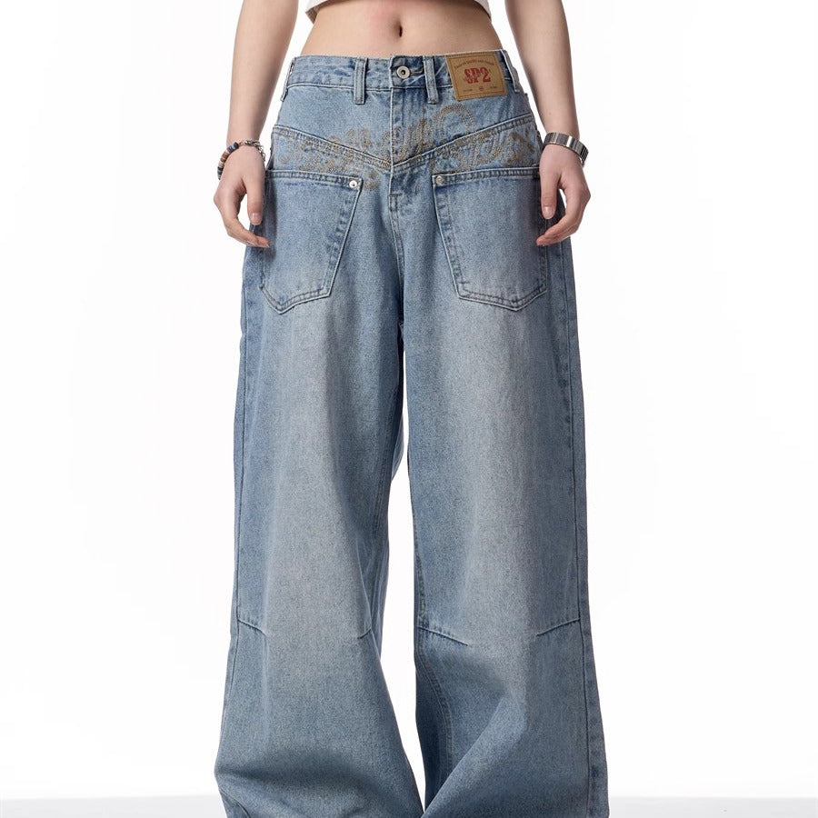 Men's Retro Washed Denim Jeans - Reversible Design, Mid-Rise
