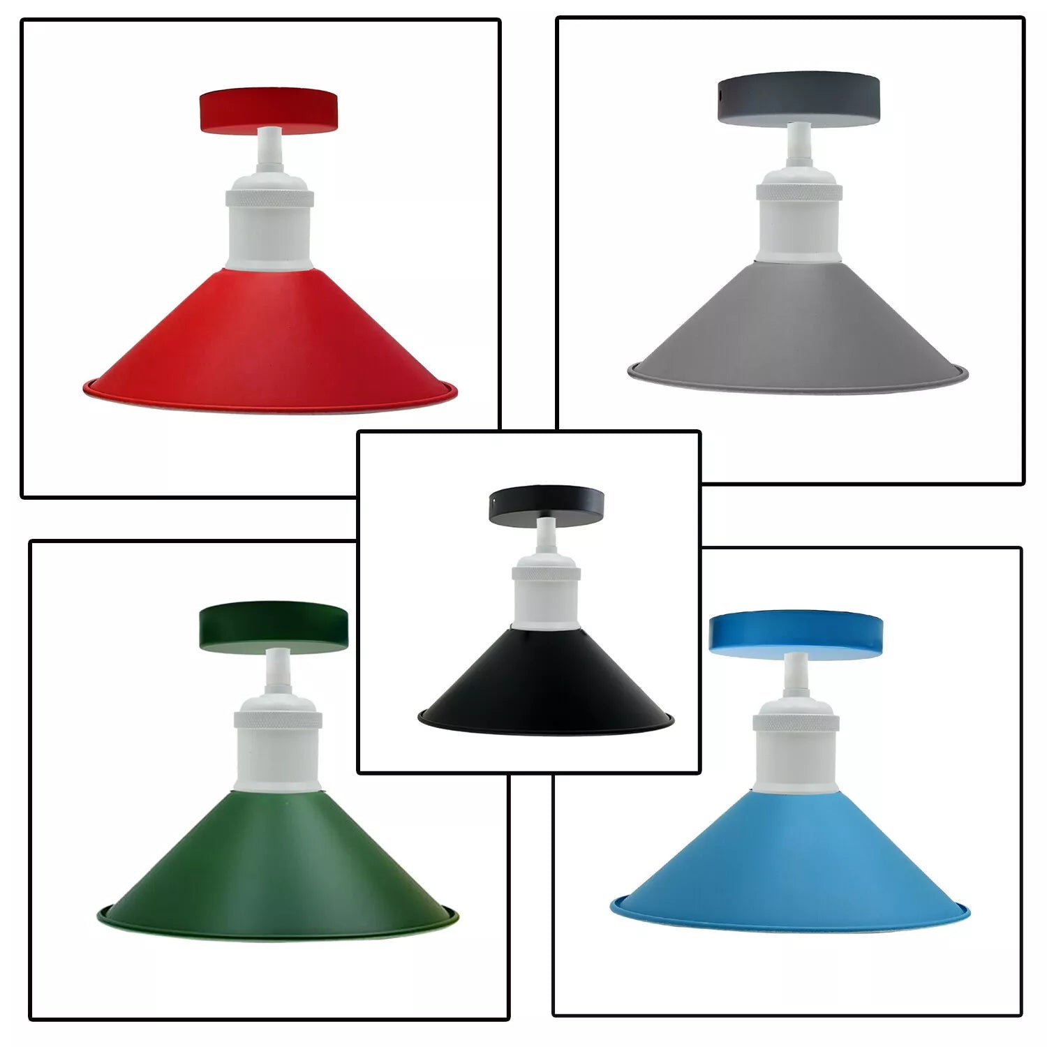 Vintage Flush Mount Metal Cone Industrial pendant ceiling light ~5656-0