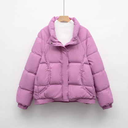 Women's Petite Thick Loose Duck Down Coat With Stand-up Collar For Warmth