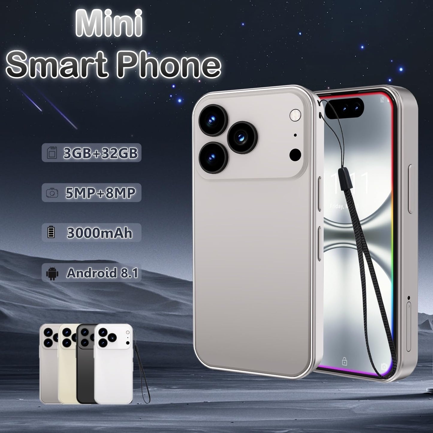 4" Mini Unlocked Smartphone | Android 8.1, 3GB RAM, Dual SIM