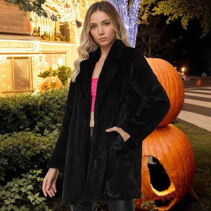 Women's Faux Fur Longline Coat - Suit Collar, 8 Colours