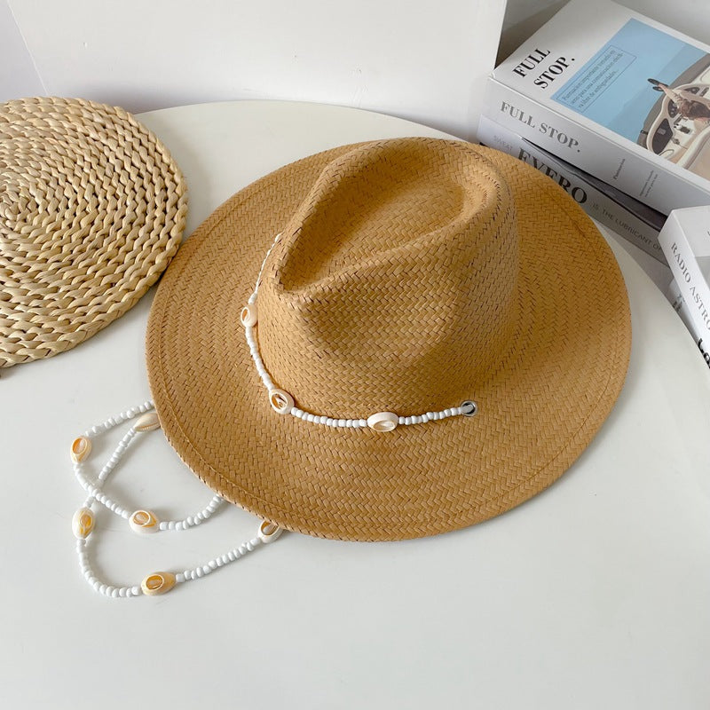 Women's Papyrus Conical Sun Hat with Shell Chain | Bohemian Summer Hat