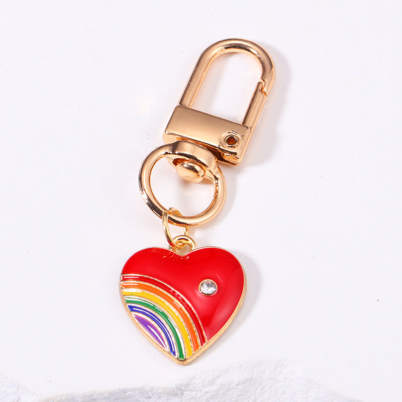 Rainbow Love Heart Metal Keychain | Sweet Electroplated Charm | JP Collections