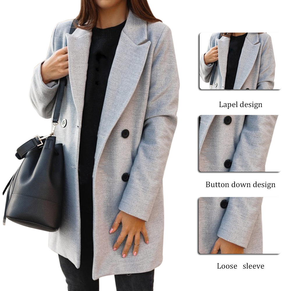 Women's Slim-Fit Mid-Length Coat – Lapel Collar Long Sleeve | S–3XL