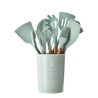 Silicone Kitchen Utensils with Wooden Handle