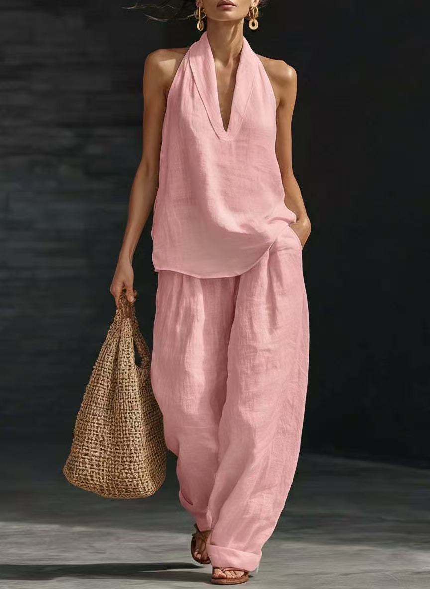 Women's Sleeveless Vest & Wide-Leg Trousers Two-Piece Set
