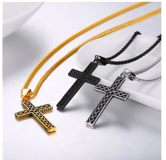 Men's 316L Stainless Steel Vintage Cross Necklace – Gold Plated Christian Pendant