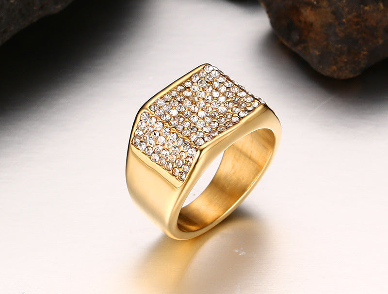 Gold Titanium Steel Diamond-Cut Ring | Sizes 7–12