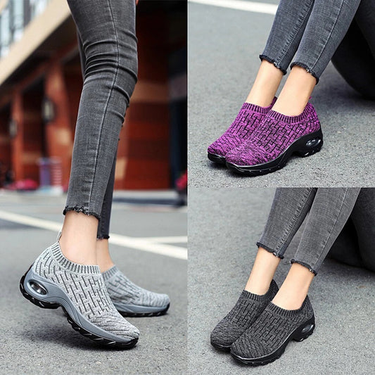 Women's Casual Comfort Trainers – Breathable Mesh Mid-Heel Shoes
