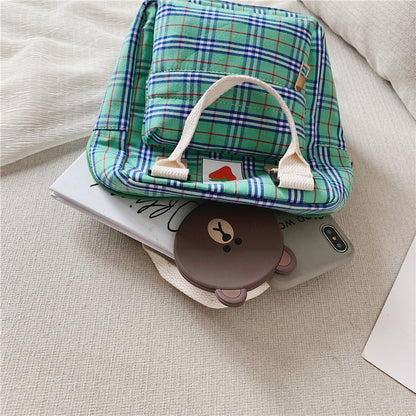 Kids' Checked Canvas Mini Backpack – Waterproof Multi-Pocket School Bag