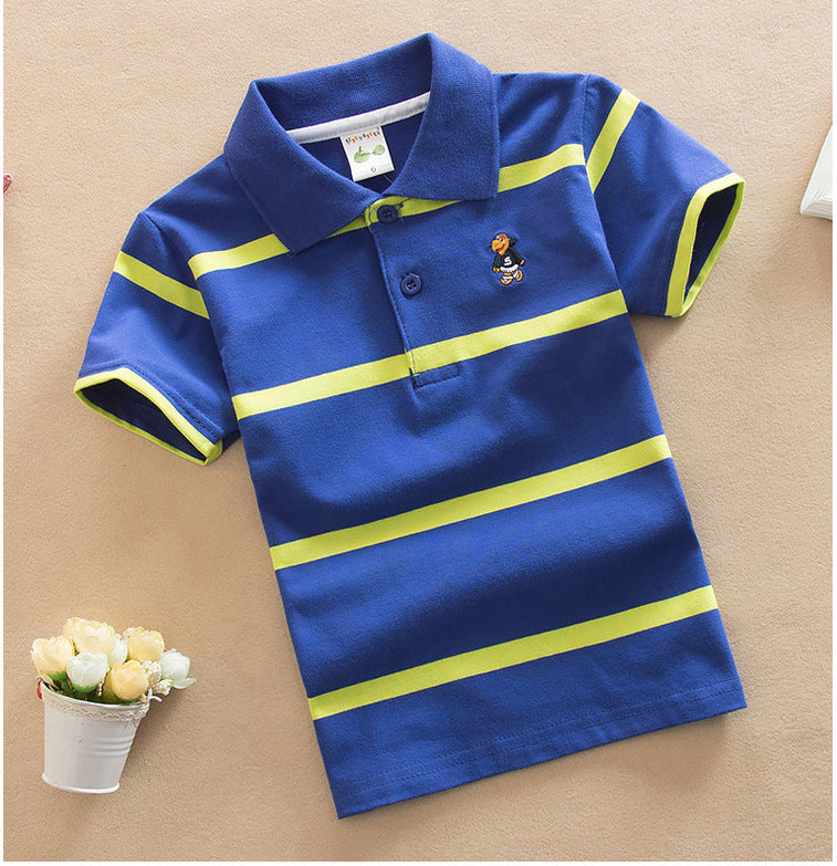 Children's Short Sleeve Striped Cotton Polo T-Shirt | 8 Colours | Ages 2-13