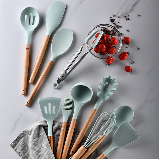 Silicone Kitchen Utensils with Wooden Handle