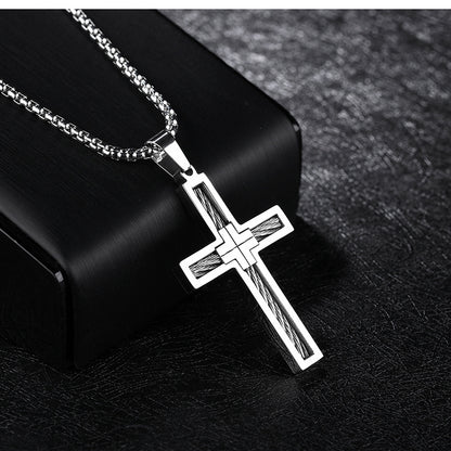Men's Titanium Steel Cross Necklace with Chain | Black, Gold & Silver
