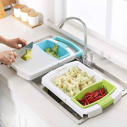 3-in-1 Sink Cutting Board with Drain Basket – Multi-Function PP Kitchen Board