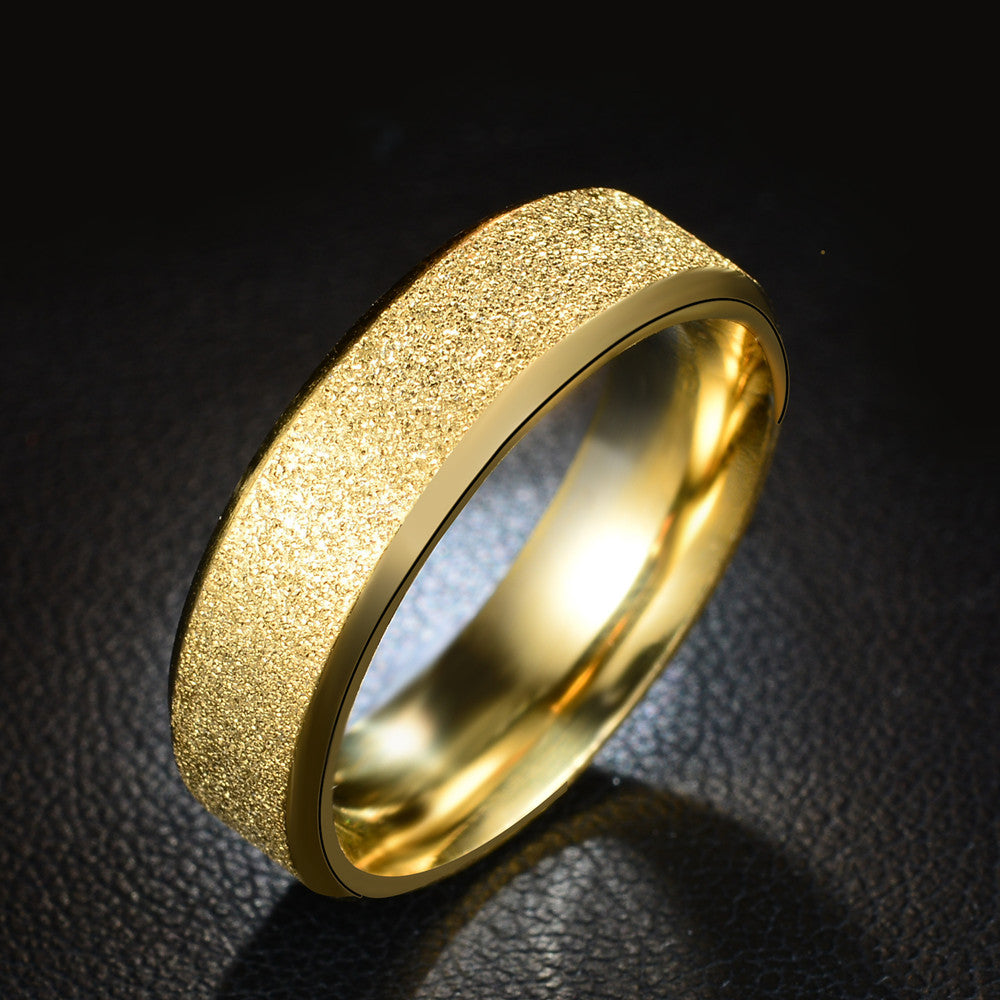 Unisex Stainless Steel Frosted Matte Ring – 6mm Minimalist Band Gold, Black & Blue