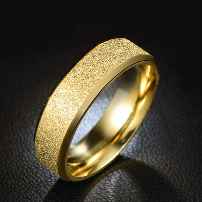 Unisex Stainless Steel Frosted Matte Ring – 6mm Minimalist Band Gold, Black & Blue