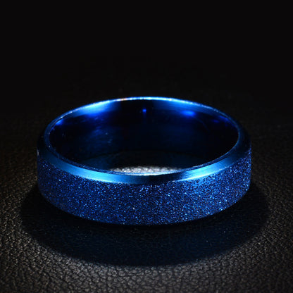 Unisex Stainless Steel Frosted Matte Ring – 6mm Minimalist Band Gold, Black & Blue