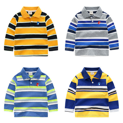 Boys' Striped Long Sleeve T-Shirt | Cotton Lapel Top | 7 Colours