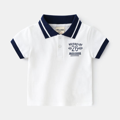 Boys' Cotton Lapel Polo T-Shirt | Moisture-Wicking Short Sleeve