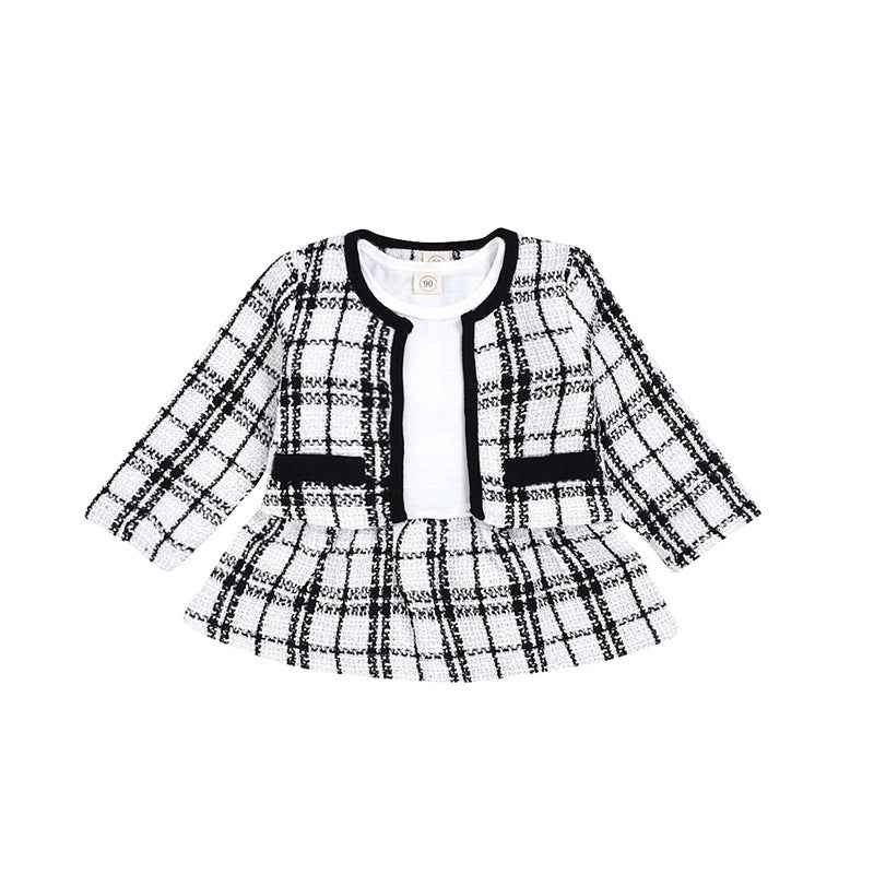 Girls Two-Piece Knit Sweater & Skirt Set – Long Sleeve Plaid Children’s Outfit