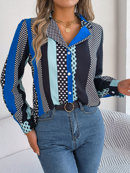 Women's Elegant Colour Block Long-Sleeve Shirt